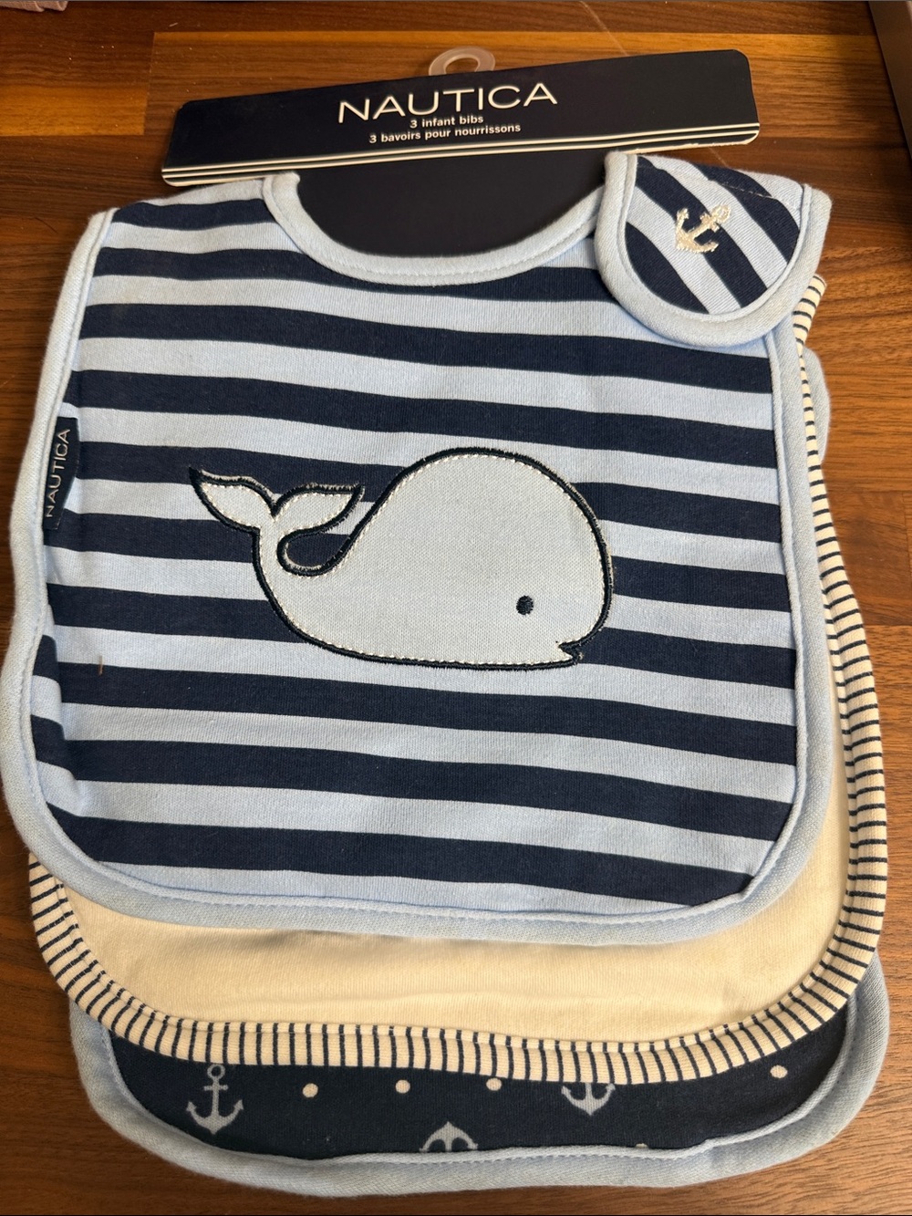 Nautica Baby Whale Stripe Bib Set - Navy & Light Blue